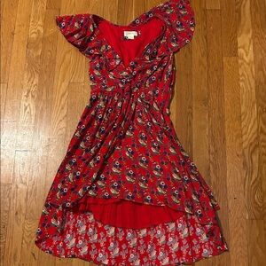 Maeve Red Floral Ruffle Dress